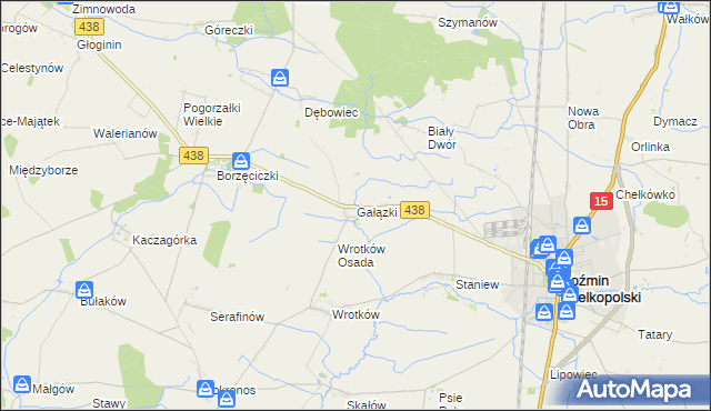 mapa Gałązki gmina Koźmin Wielkopolski, Gałązki gmina Koźmin Wielkopolski na mapie Targeo