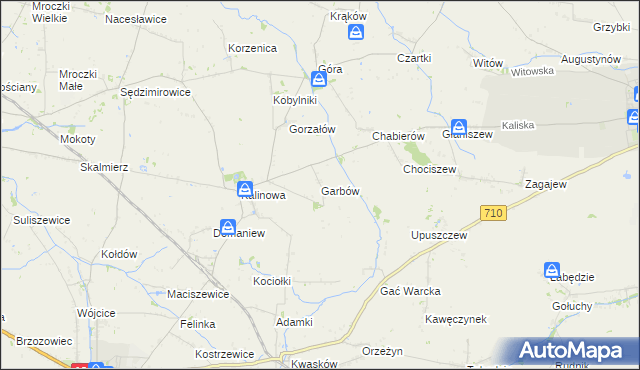 mapa Garbów gmina Błaszki, Garbów gmina Błaszki na mapie Targeo
