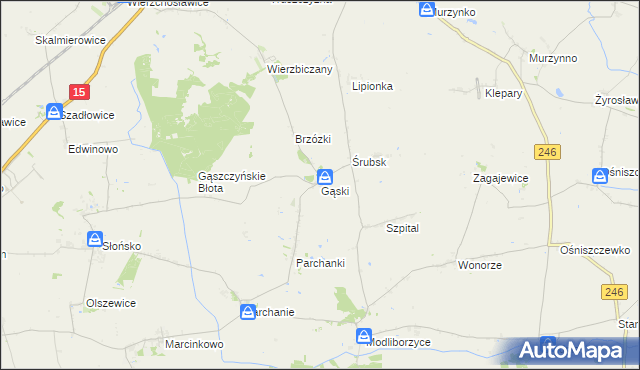 mapa Gąski gmina Gniewkowo, Gąski gmina Gniewkowo na mapie Targeo