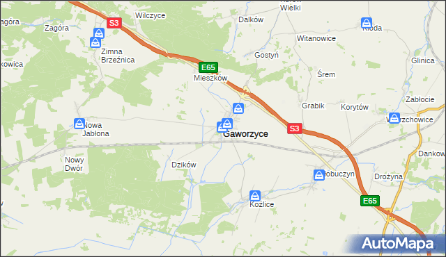 mapa Gaworzyce, Gaworzyce na mapie Targeo