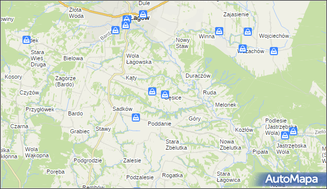 mapa Gęsice gmina Łagów, Gęsice gmina Łagów na mapie Targeo