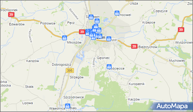 mapa Gęsiniec, Gęsiniec na mapie Targeo