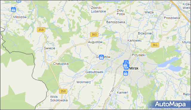 mapa Giebułtów gmina Mirsk, Giebułtów gmina Mirsk na mapie Targeo
