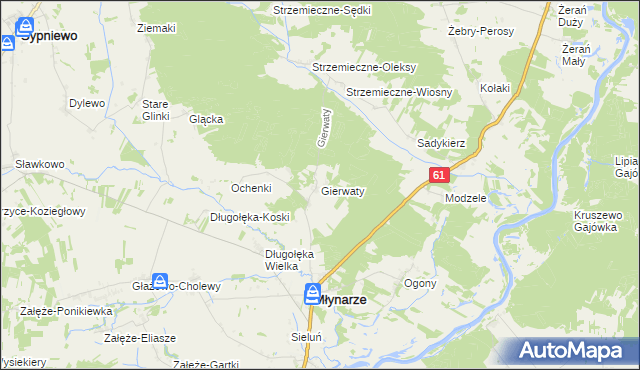mapa Gierwaty gmina Młynarze, Gierwaty gmina Młynarze na mapie Targeo