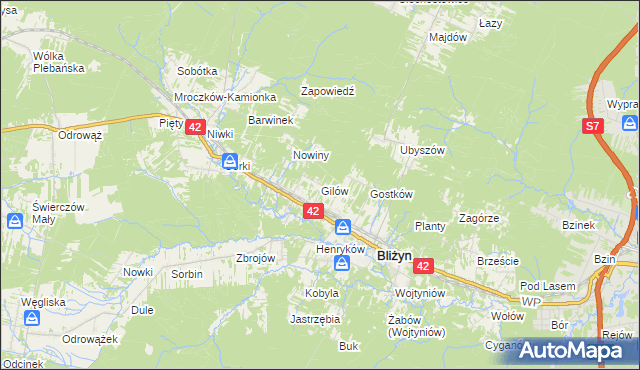 mapa Gilów gmina Bliżyn, Gilów gmina Bliżyn na mapie Targeo