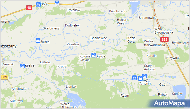 mapa Giżyce gmina Michów, Giżyce gmina Michów na mapie Targeo