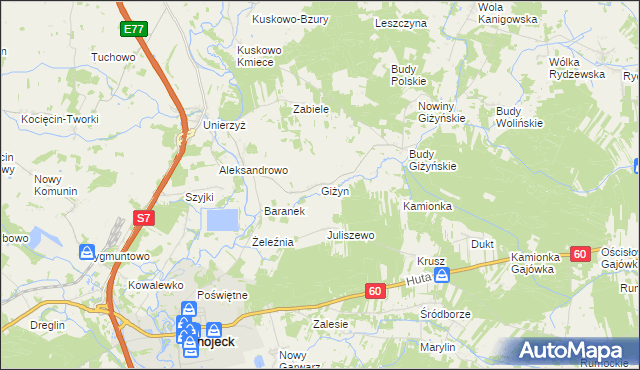 mapa Giżyn gmina Strzegowo, Giżyn gmina Strzegowo na mapie Targeo