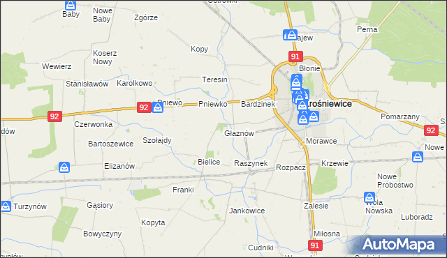 mapa Głaznów, Głaznów na mapie Targeo
