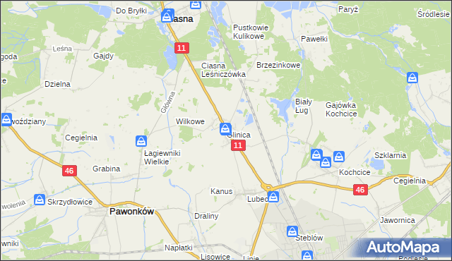 mapa Glinica gmina Ciasna, Glinica gmina Ciasna na mapie Targeo