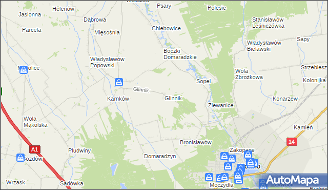 mapa Glinnik gmina Głowno, Glinnik gmina Głowno na mapie Targeo