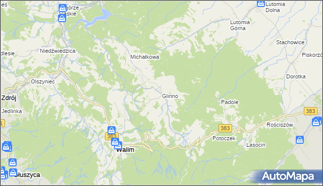 mapa Glinno gmina Walim, Glinno gmina Walim na mapie Targeo