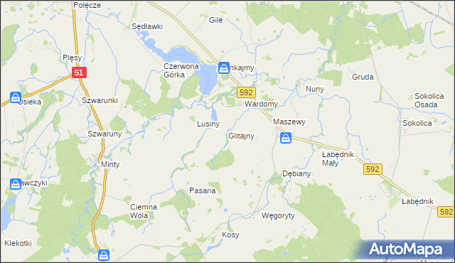 mapa Glitajny gmina Bartoszyce, Glitajny gmina Bartoszyce na mapie Targeo