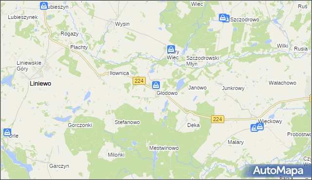 mapa Głodowo gmina Liniewo, Głodowo gmina Liniewo na mapie Targeo