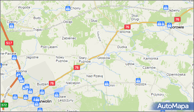 mapa Głosków gmina Borowie, Głosków gmina Borowie na mapie Targeo