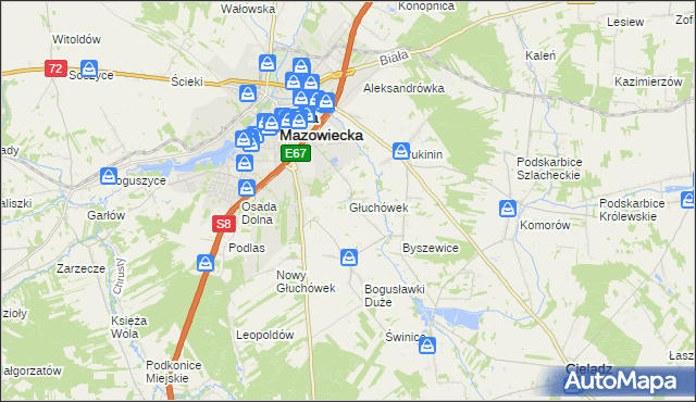 mapa Głuchówek gmina Rawa Mazowiecka, Głuchówek gmina Rawa Mazowiecka na mapie Targeo