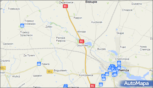 mapa Głuchowo gmina Chełmża, Głuchowo gmina Chełmża na mapie Targeo