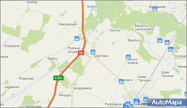 mapa Głuchowo gmina Czempiń, Głuchowo gmina Czempiń na mapie Targeo