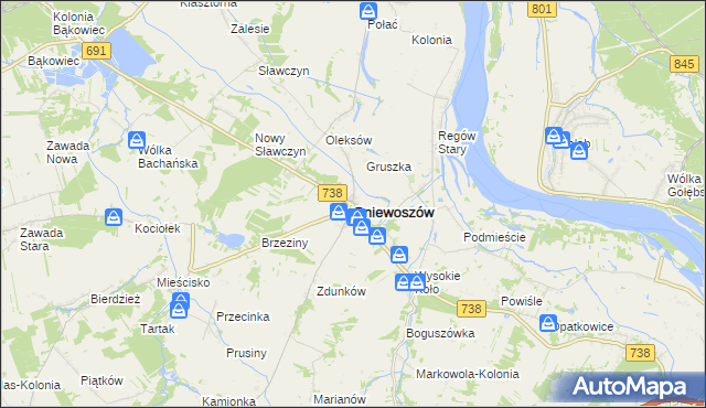 mapa Gniewoszów powiat kozienicki, Gniewoszów powiat kozienicki na mapie Targeo
