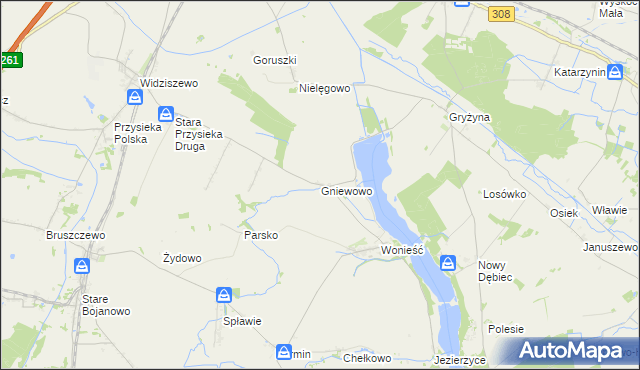 mapa Gniewowo gmina Śmigiel, Gniewowo gmina Śmigiel na mapie Targeo