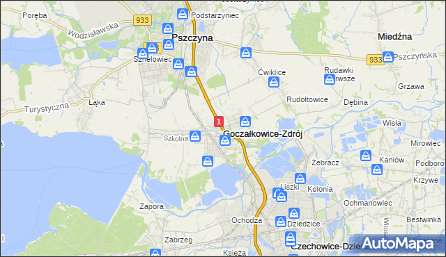 mapa Goczałkowice-Zdrój, Goczałkowice-Zdrój na mapie Targeo