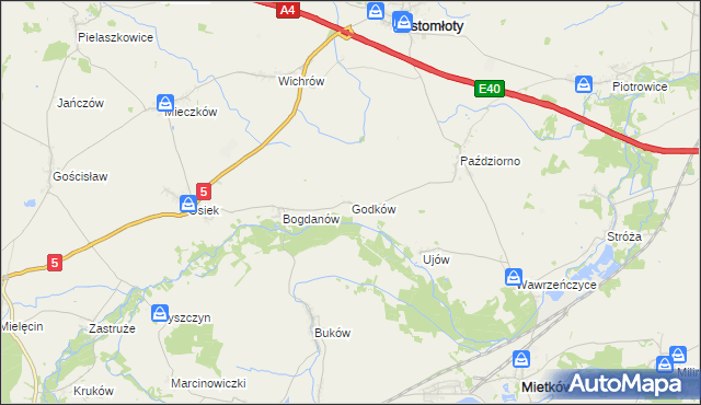 mapa Godków gmina Kostomłoty, Godków gmina Kostomłoty na mapie Targeo