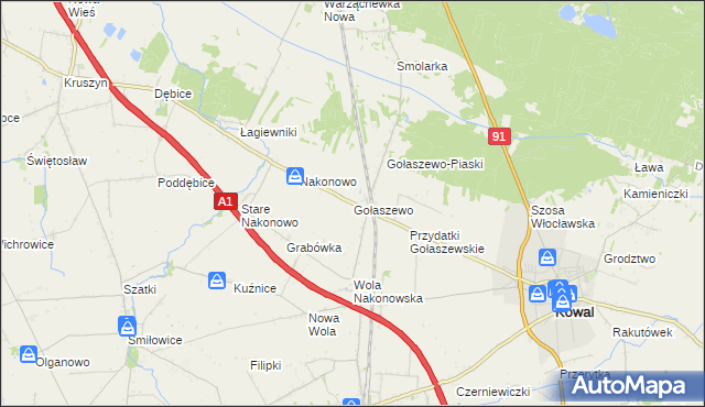 mapa Gołaszewo gmina Kowal, Gołaszewo gmina Kowal na mapie Targeo