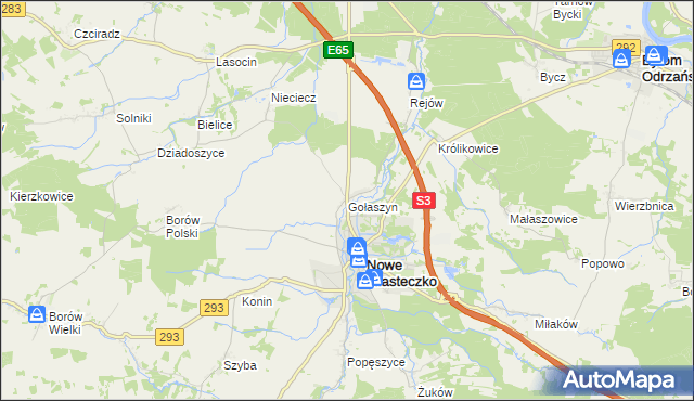 mapa Gołaszyn gmina Nowe Miasteczko, Gołaszyn gmina Nowe Miasteczko na mapie Targeo