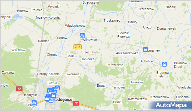 mapa Golice gmina Poddębice, Golice gmina Poddębice na mapie Targeo