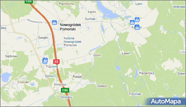 mapa Golin gmina Nowogródek Pomorski, Golin gmina Nowogródek Pomorski na mapie Targeo