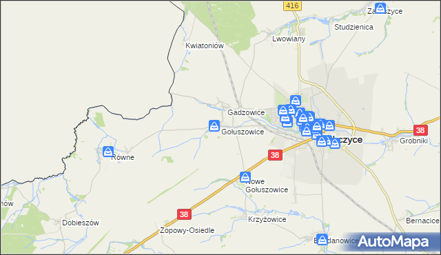 mapa Gołuszowice, Gołuszowice na mapie Targeo