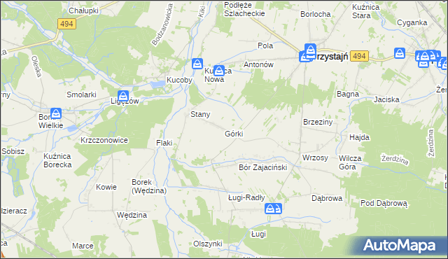 mapa Górki gmina Przystajń, Górki gmina Przystajń na mapie Targeo