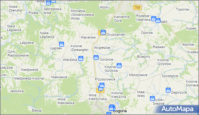 mapa Gorzków gmina Bogoria, Gorzków gmina Bogoria na mapie Targeo