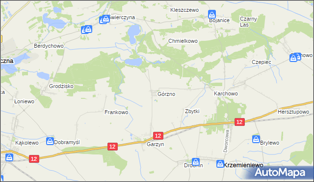 mapa Górzno gmina Krzemieniewo, Górzno gmina Krzemieniewo na mapie Targeo