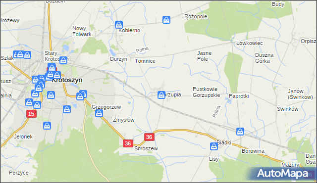 mapa Gorzupia gmina Krotoszyn, Gorzupia gmina Krotoszyn na mapie Targeo