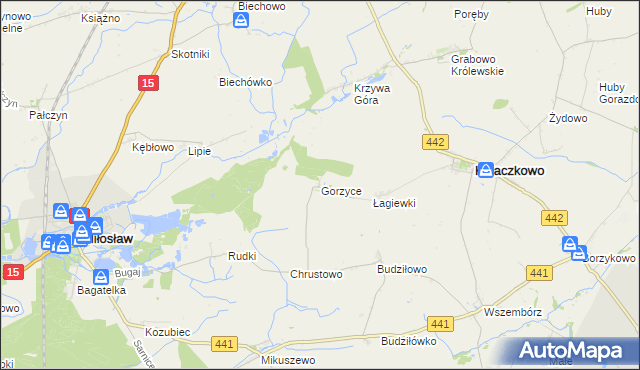 mapa Gorzyce gmina Miłosław, Gorzyce gmina Miłosław na mapie Targeo