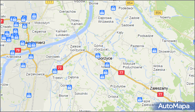 mapa Gorzyce powiat tarnobrzeski, Gorzyce powiat tarnobrzeski na mapie Targeo