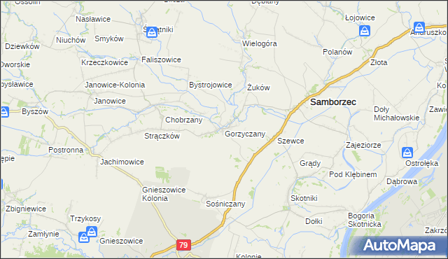 mapa Gorzyczany, Gorzyczany na mapie Targeo