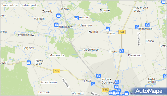mapa Gośniewice gmina Warka, Gośniewice gmina Warka na mapie Targeo