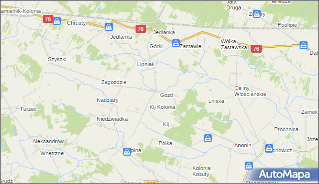 mapa Gózd gmina Stanin, Gózd gmina Stanin na mapie Targeo