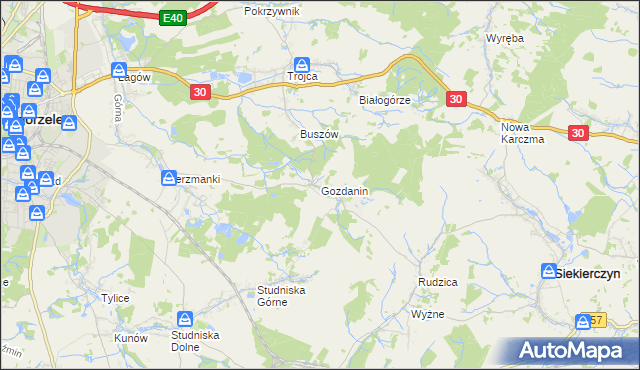 mapa Gozdanin gmina Zgorzelec, Gozdanin gmina Zgorzelec na mapie Targeo