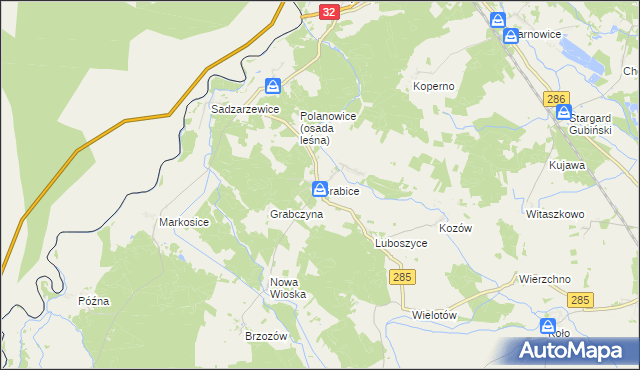 mapa Grabice gmina Gubin, Grabice gmina Gubin na mapie Targeo