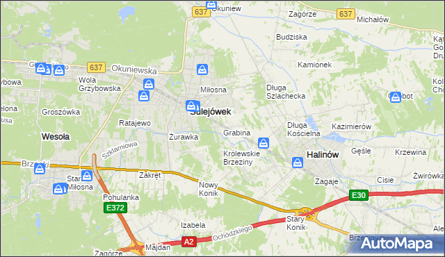mapa Grabina gmina Halinów, Grabina gmina Halinów na mapie Targeo