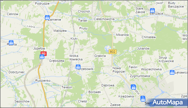 mapa Grabina gmina Mińsk Mazowiecki, Grabina gmina Mińsk Mazowiecki na mapie Targeo