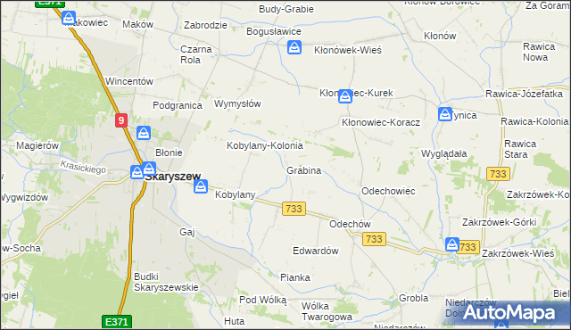 mapa Grabina gmina Skaryszew, Grabina gmina Skaryszew na mapie Targeo