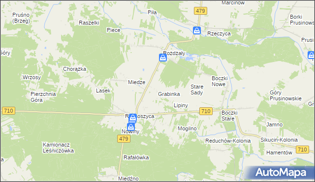 mapa Grabinka gmina Warta, Grabinka gmina Warta na mapie Targeo