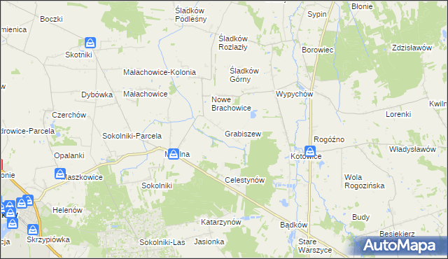 mapa Grabiszew gmina Zgierz, Grabiszew gmina Zgierz na mapie Targeo