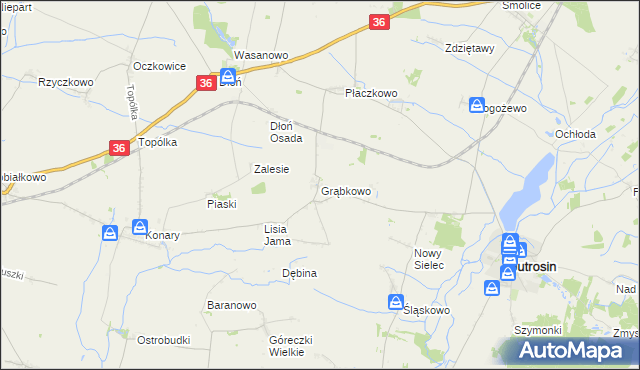 mapa Grąbkowo gmina Jutrosin, Grąbkowo gmina Jutrosin na mapie Targeo