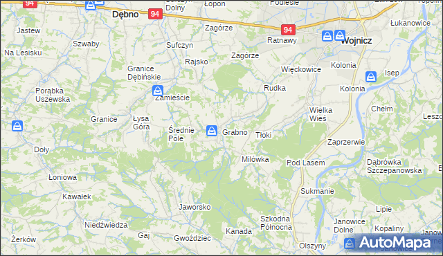 mapa Grabno gmina Wojnicz, Grabno gmina Wojnicz na mapie Targeo