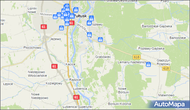 mapa Grabówiec gmina Pułtusk, Grabówiec gmina Pułtusk na mapie Targeo