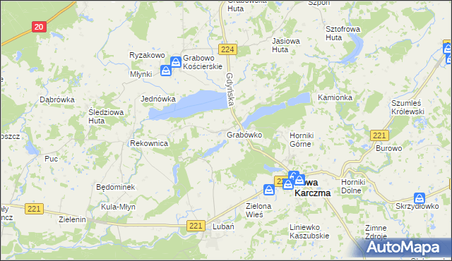 mapa Grabówko gmina Nowa Karczma, Grabówko gmina Nowa Karczma na mapie Targeo